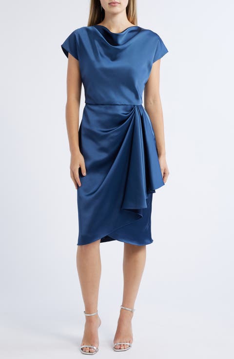Cowl Neck Satin Sheath Dress