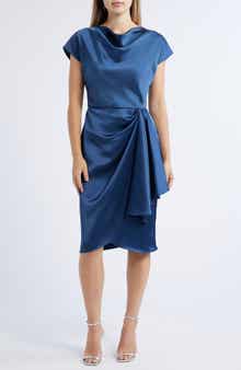 Amsale Cowl Neck Satin Sheath Dress