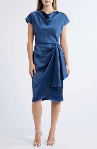 Amsale Cowl Neck Satin Sheath Dress