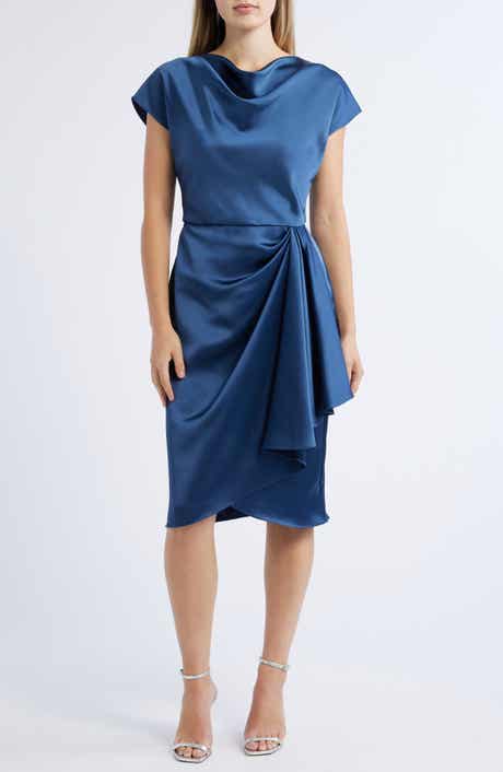 Amsale Cowl Neck Satin Sheath Dress