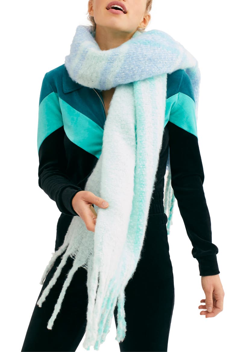 Gemini Plaid Blanket Scarf, Main, color, SKY
