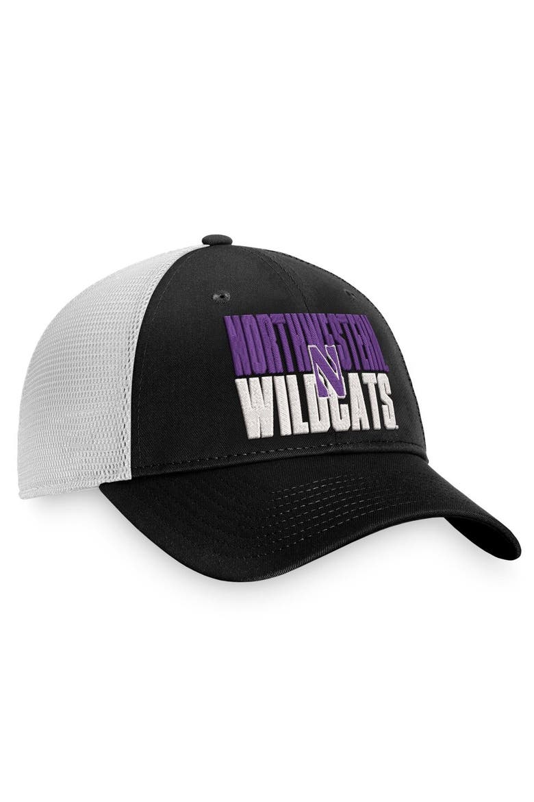 Men's Top of the World Black/White Northwestern Wildcats Stockpile Trucker Snapback Hat, Alternate, color, Black