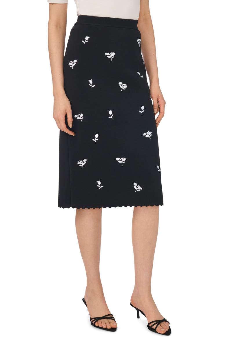 Embroidered Midi Skirt, Main, color, RICH BLACK