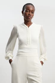 Karen Millen Pleated Sleeve Zip-Neck Top