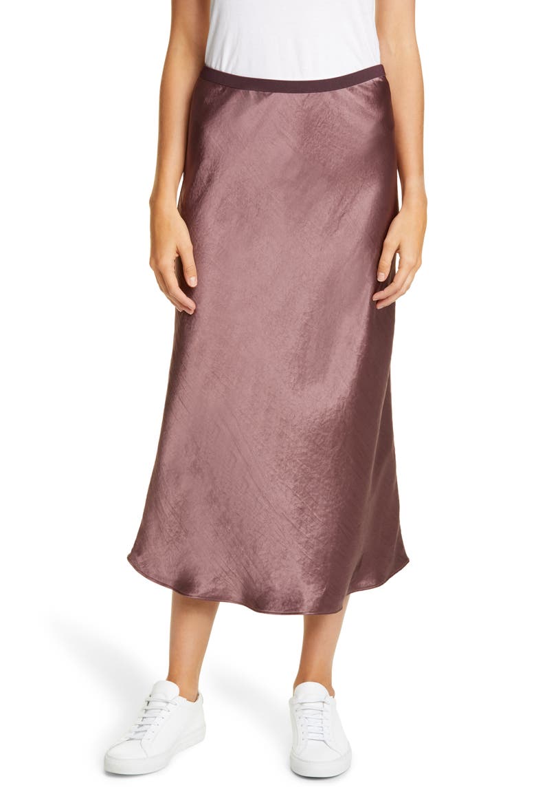 Alessio Bias Cut Satin Skirt, Main, color, FARD