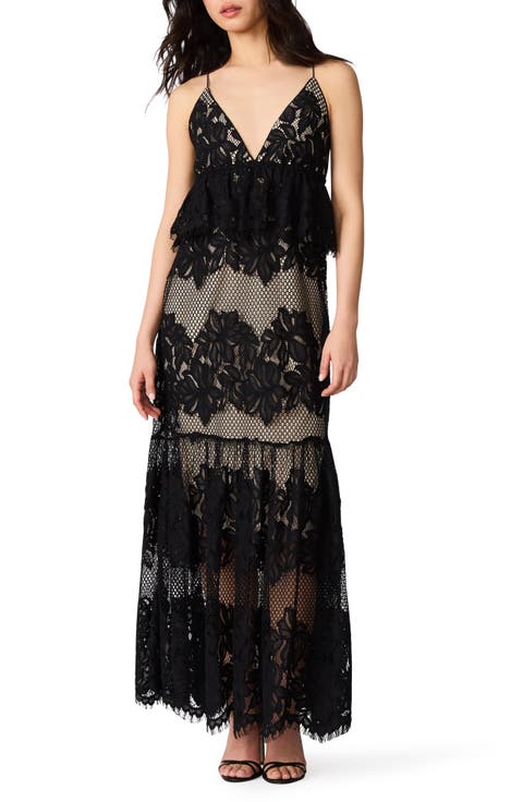 Annette Lace Embroidered Tiered Maxi Peplum Dress