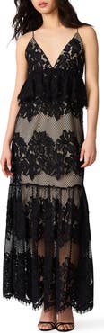 Steve Madden Annette Lace Embroidered Tiered Maxi Peplum Dress
