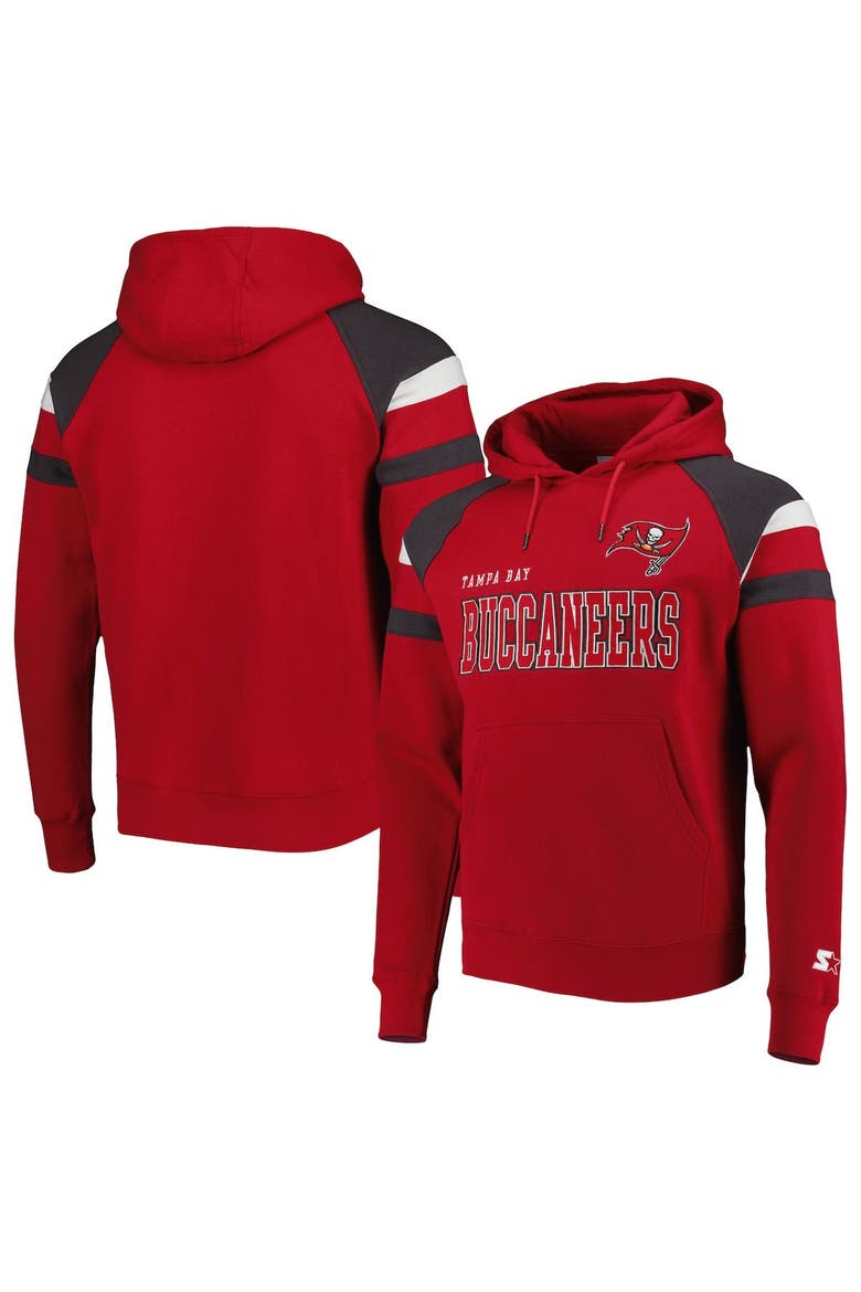 Men's Starter Red Tampa Bay Buccaneers Draft Fleece Raglan Pullover Hoodie, Main, color, Red