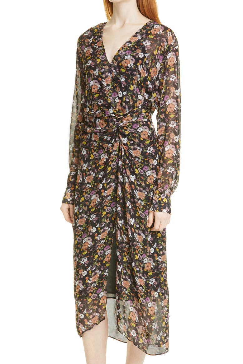 Amber Floral Print Long Sleeve Midi Dress, Alternate, color, BLACK FLORAL