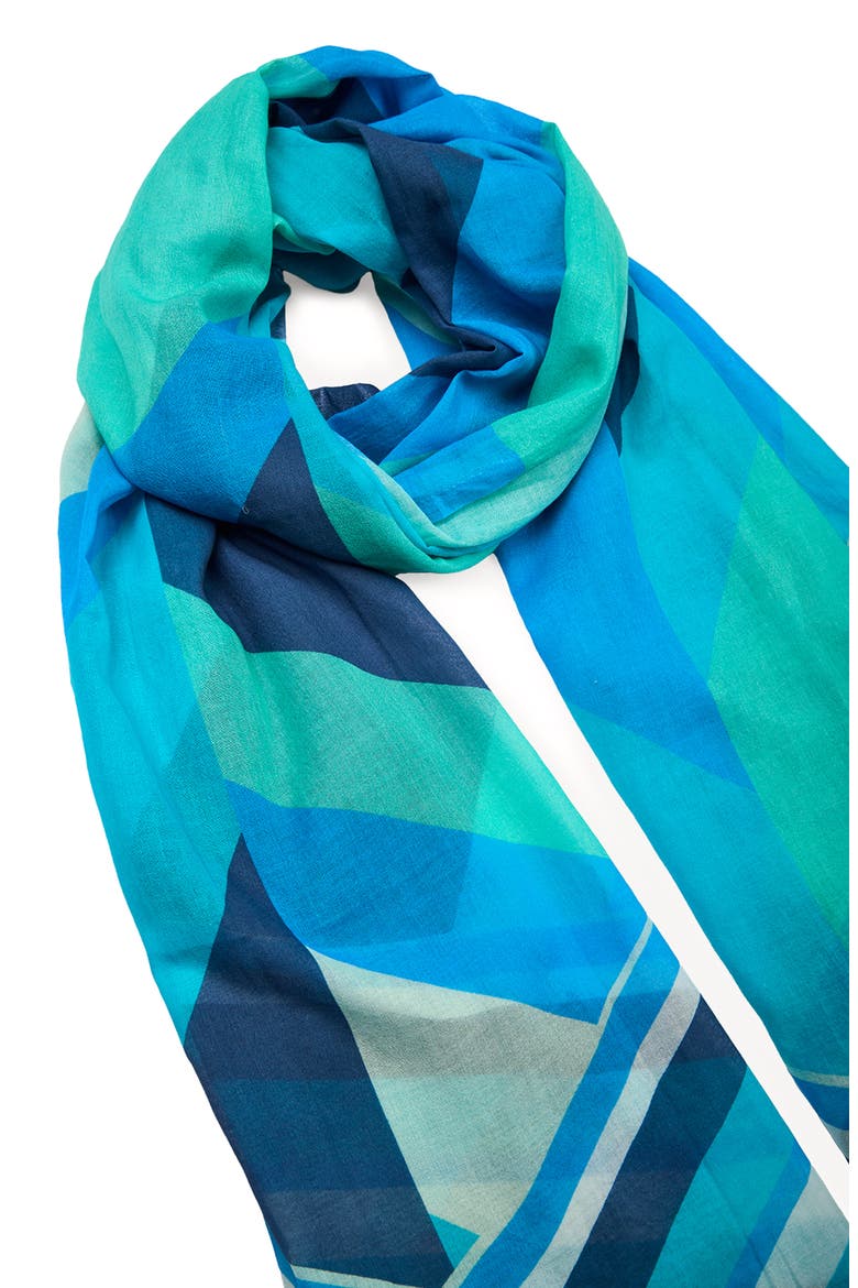 Geo Print Cotton Scarf, Alternate, color, BLUE