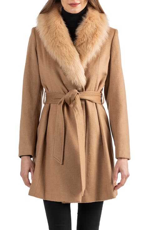 Toscana Genuine Lamb Shearling Collar Wool Blend Coat