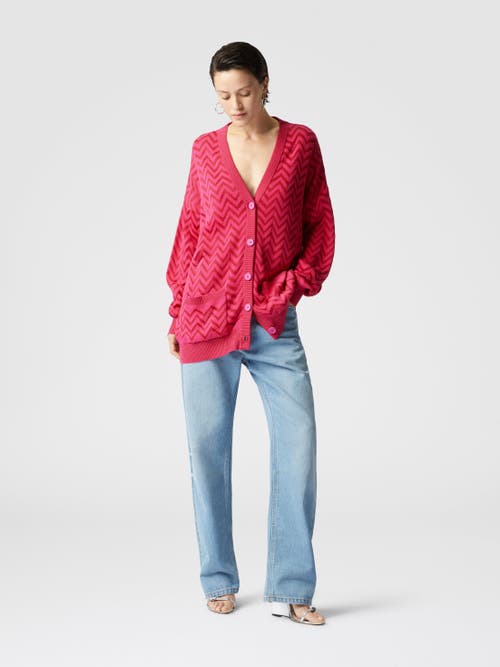 Missoni Tonal Chevron Oversized Cardigan In Magenta Red