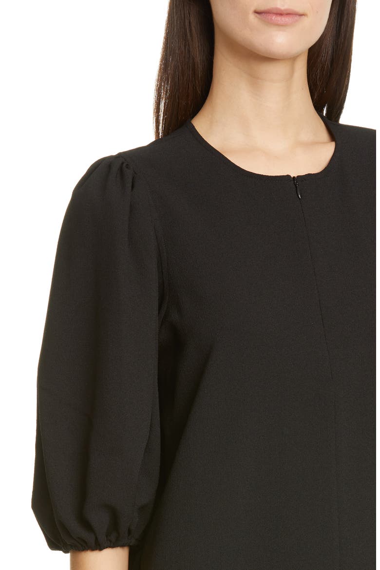 Puff Sleeve Heavy Crepe Shift Dress, Alternate, color, BLACK