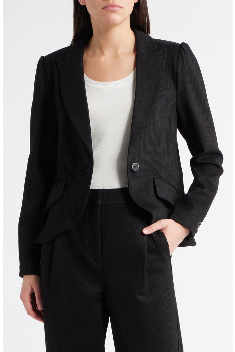 Stripe Puff Shoulder Blazer, Alternate, color, BLACK