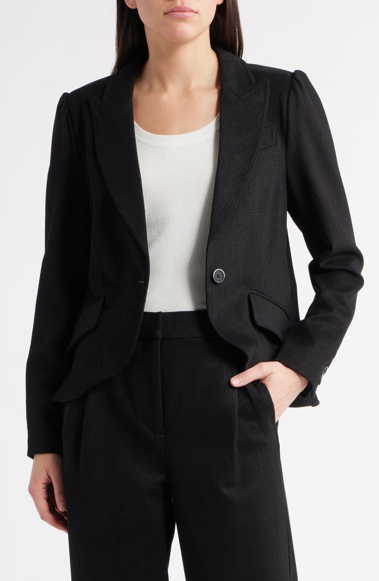 Wit & Wisdom Stripe Puff Shoulder Blazer, Alternate, color, Black