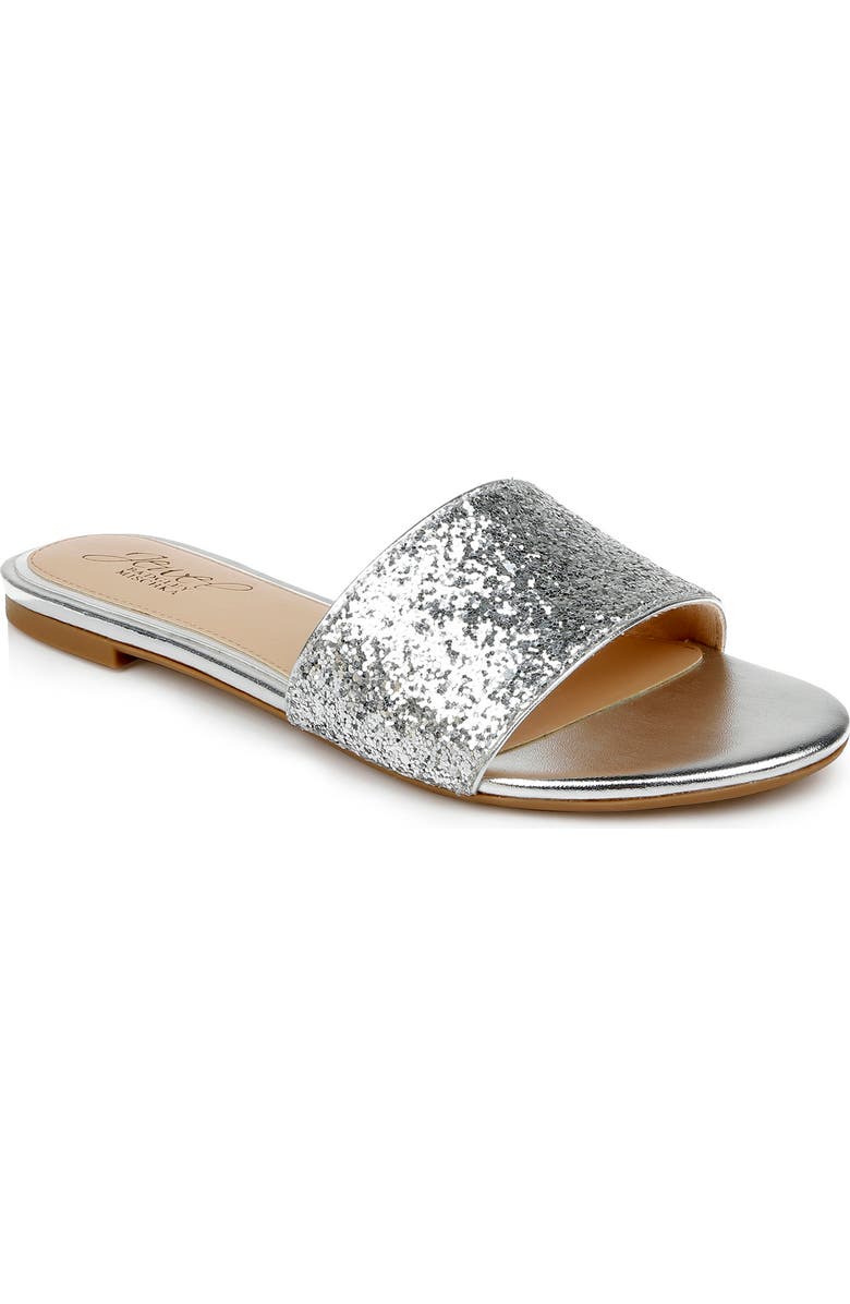Jewel Badgley Mischka Dillian Glitter Slide Sandal, Main, color, Silver Glitter