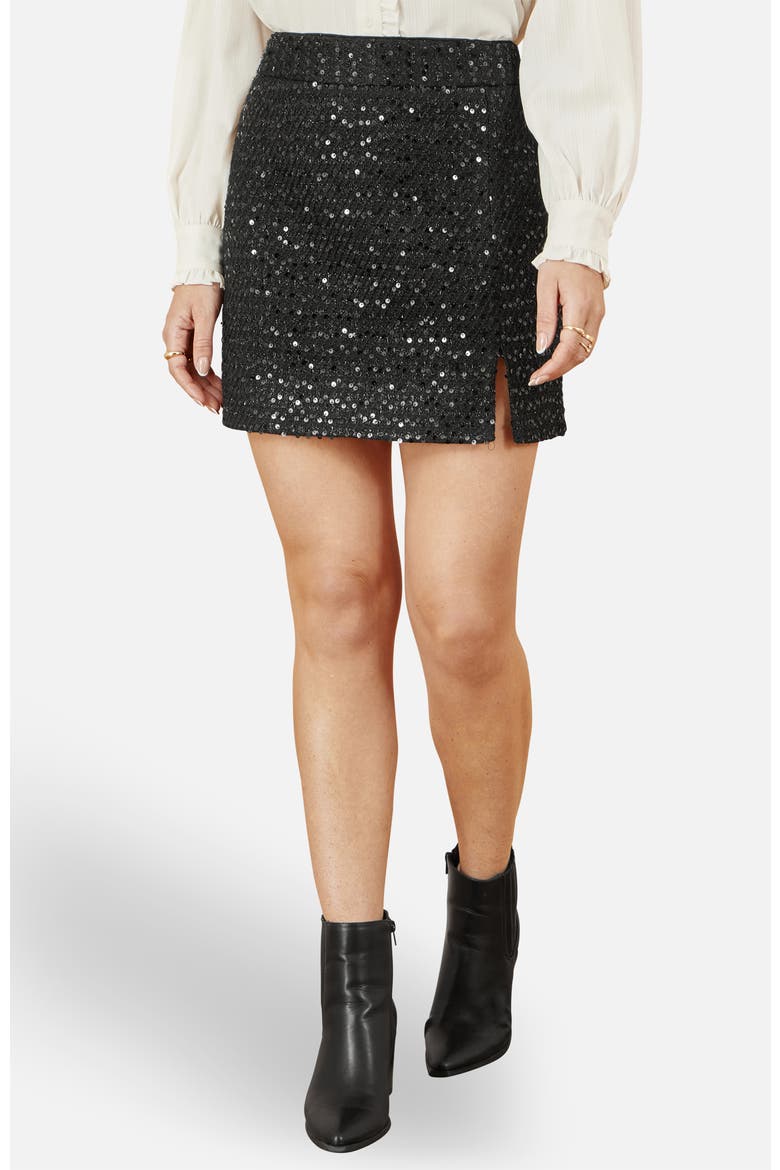 Boucle Sequin Mini Skirt, Main, color, Black