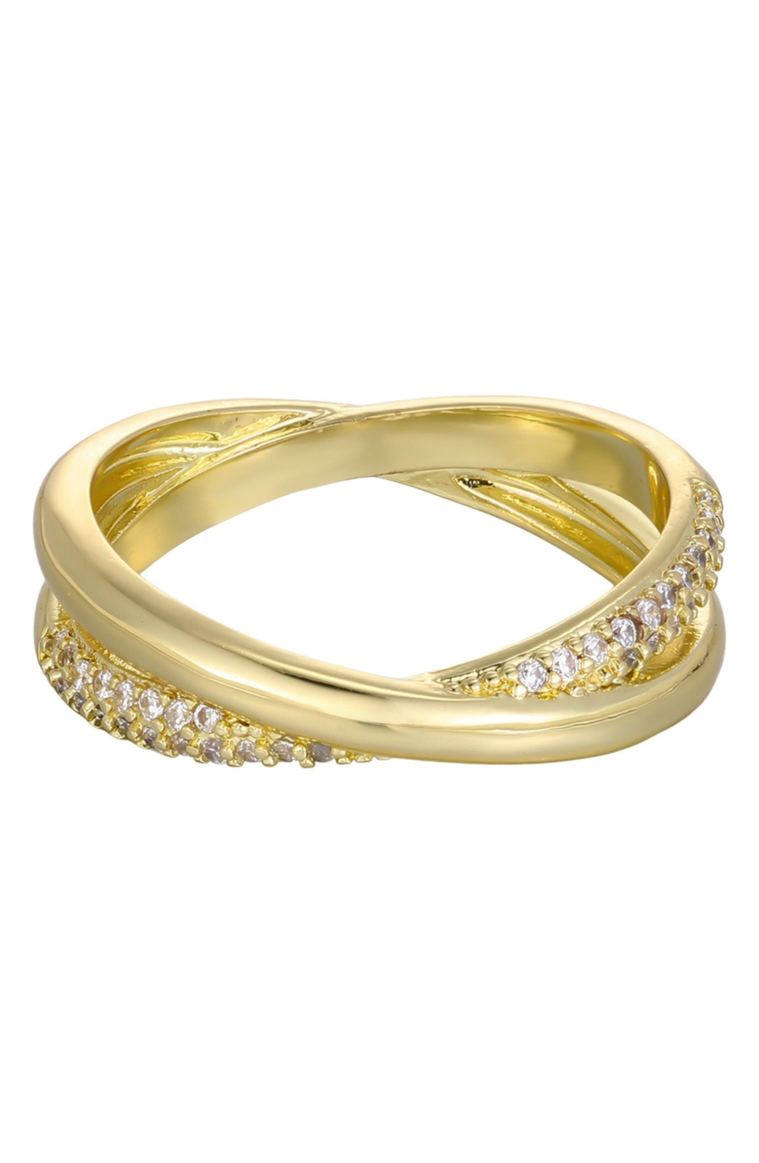 Adornia 14K Gold Plated Cubic Zirconia Crisscross Band Ring