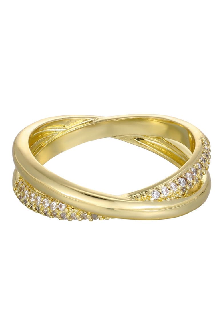 14K Gold Plated Cubic Zirconia Crisscross Band Ring, Main, color, GOLD