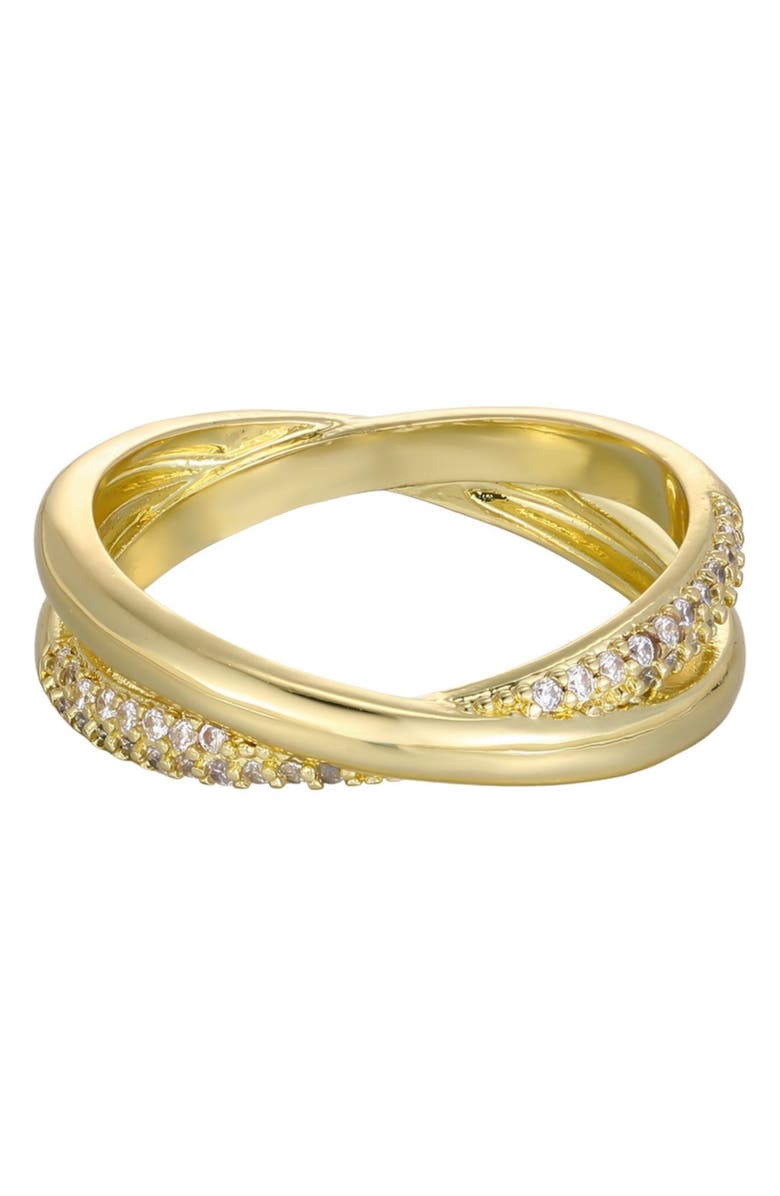 Adornia 14K Gold Plated Cubic Zirconia Crisscross Band Ring, Main, color, Gold