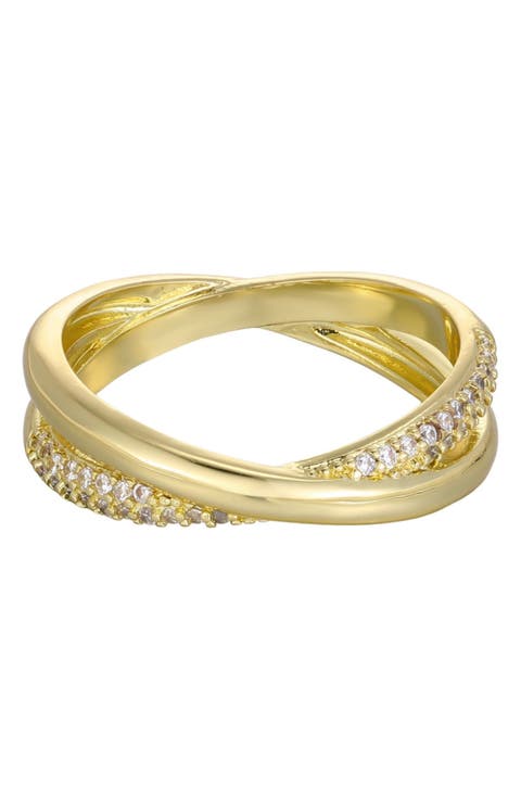 14K Gold Plated Cubic Zirconia Crisscross Band Ring