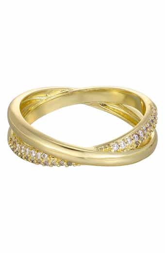 14K Gold Plated Cubic Zirconia Crisscross Band Ring