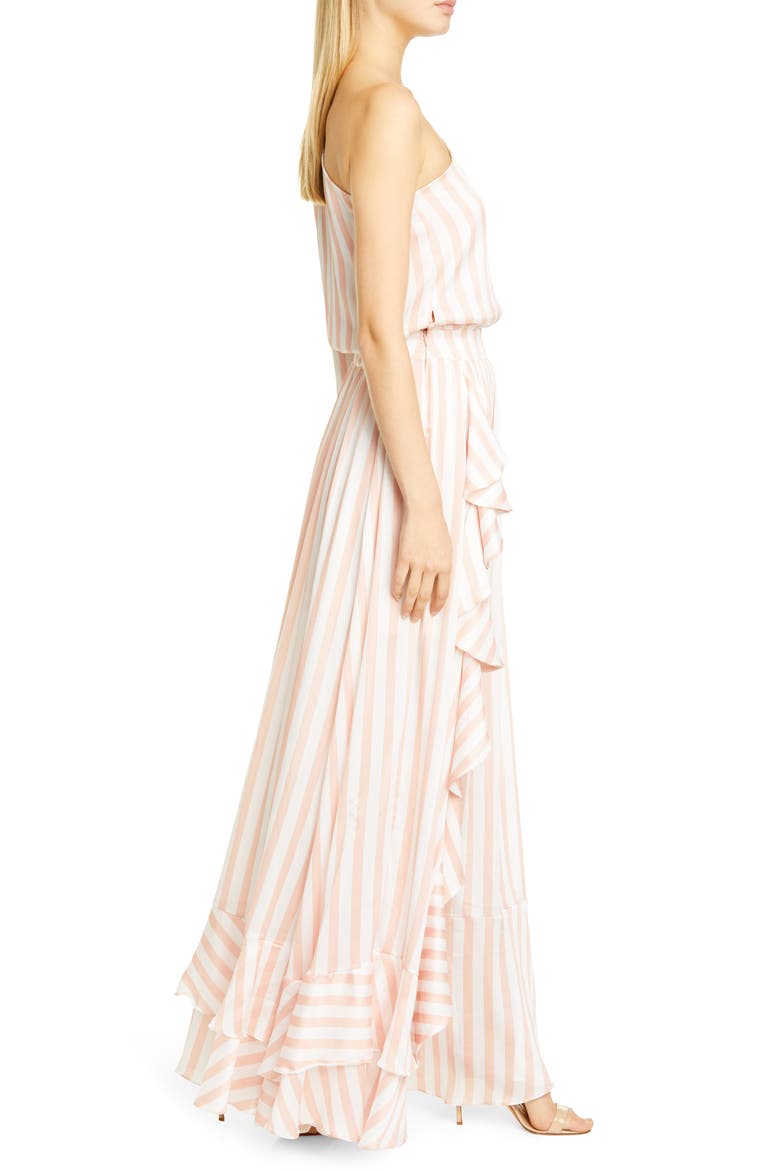 PatBO Cabana One-Shoulder Ruffle Gown, Alternate, color, PINK/ WHITE