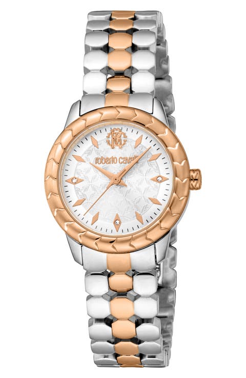 Textured Crystal Two-Tone Quartz Bracelet Watch, 28mm