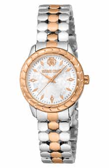 Roberto Cavalli Textured Crystal Two-Tone Quartz Bracelet Watch, 28mm