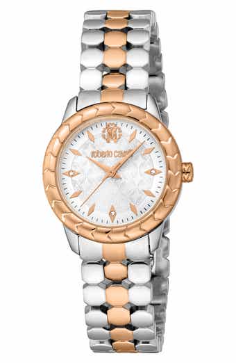 Roberto Cavalli Textured Crystal Two-Tone Quartz Bracelet Watch, 28mm