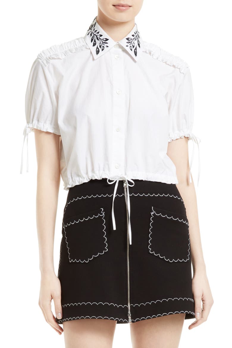 Alexander McQueen Drawstring Crop Top, Main, color, WHITE