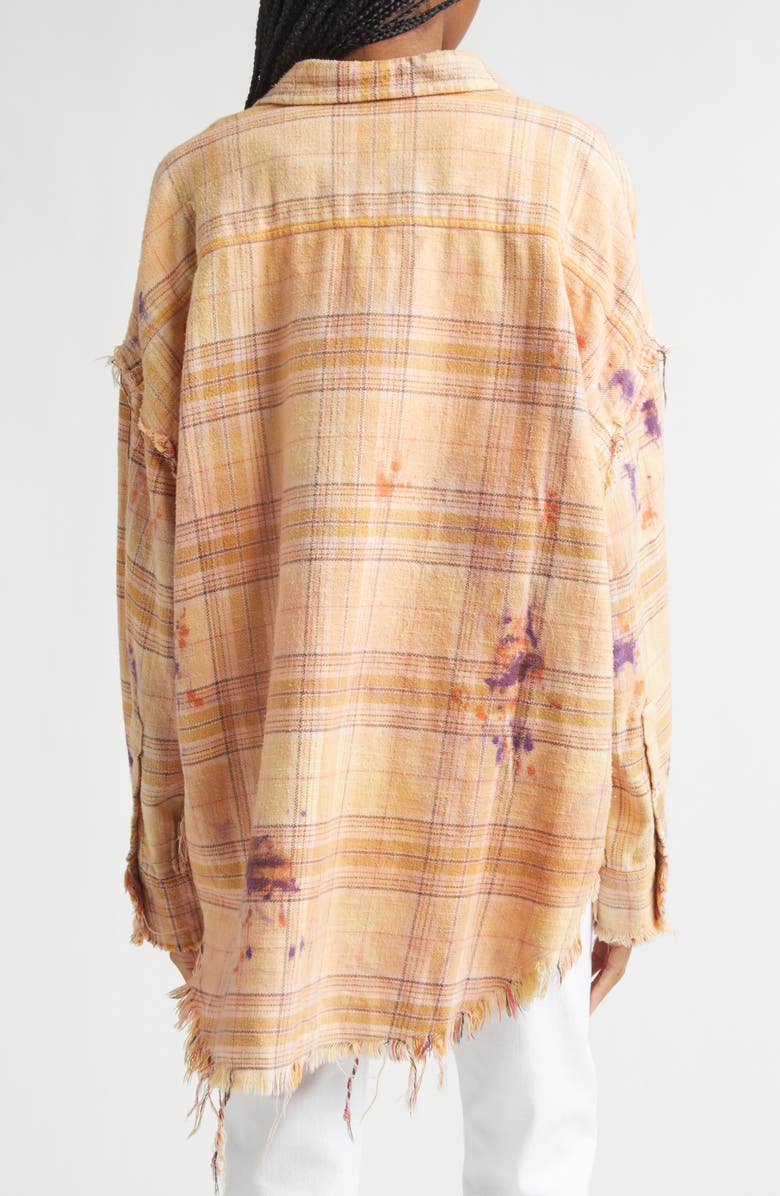 R13 Shredded Seam Drop Neck Plaid Flannel Button-Up Shirt, Alternate, color, Overdyed Orange Purple Plaid