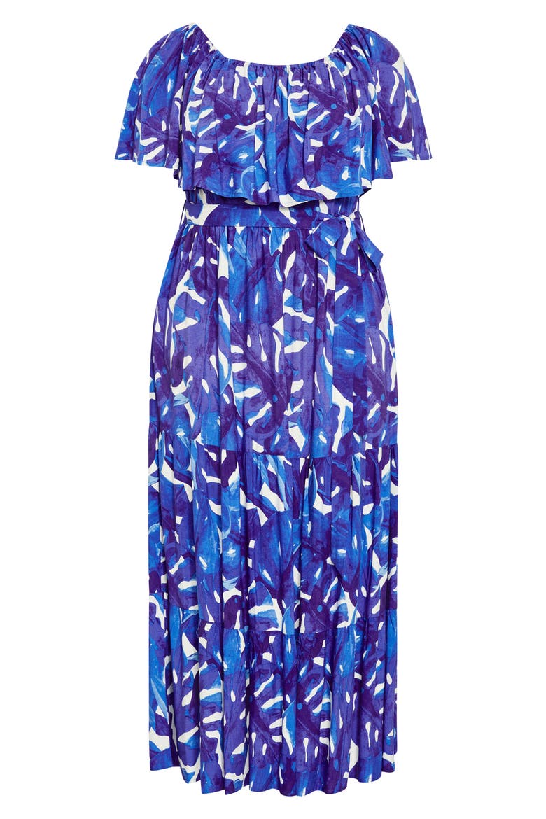 Boardwalk Off the Shoulder Midi Dress, Alternate, color, MARINE PALM