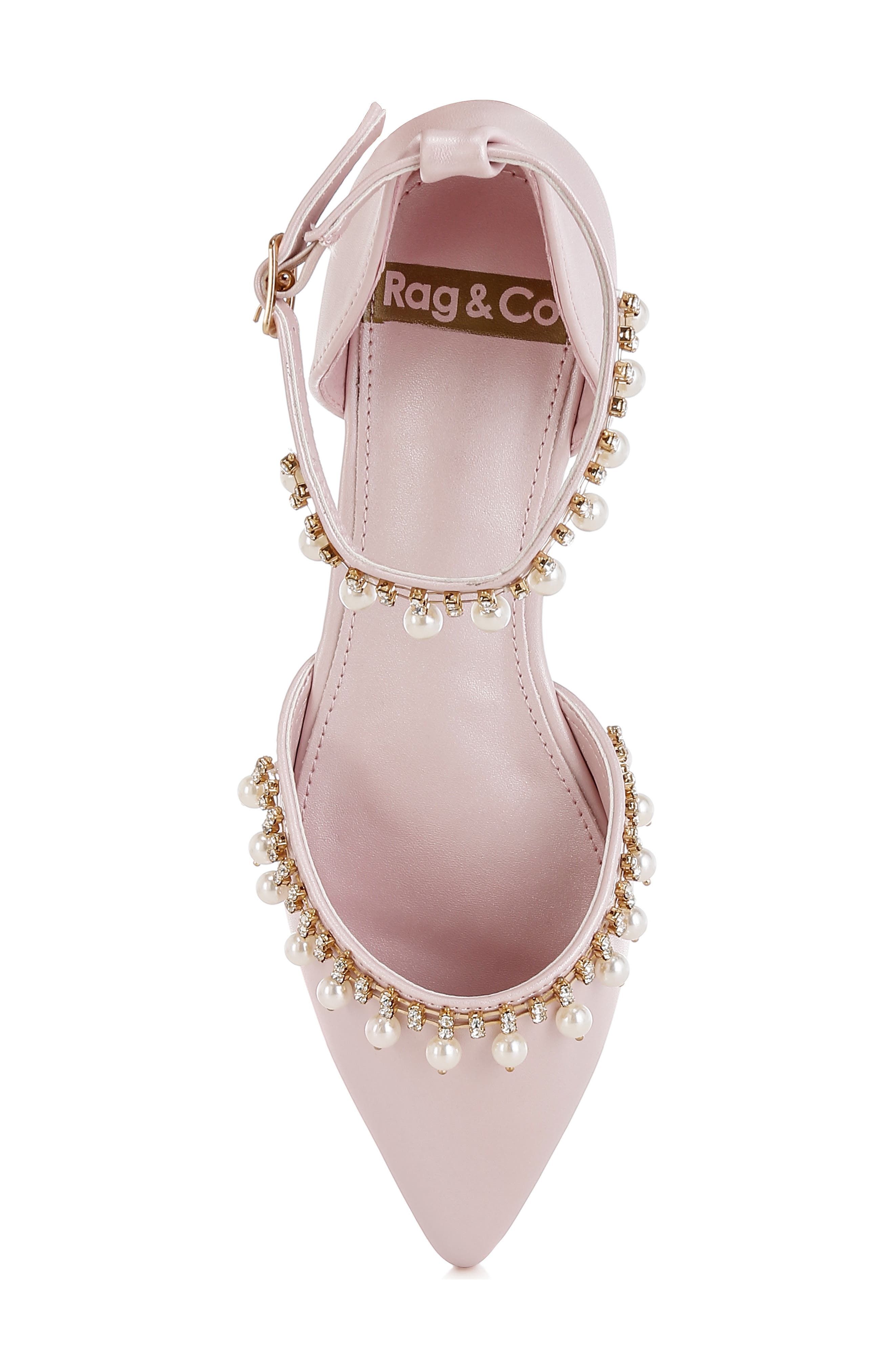 Aouva Rhinestone & Faux Pearl Almond Toe Flat, Alternate, color, PINK