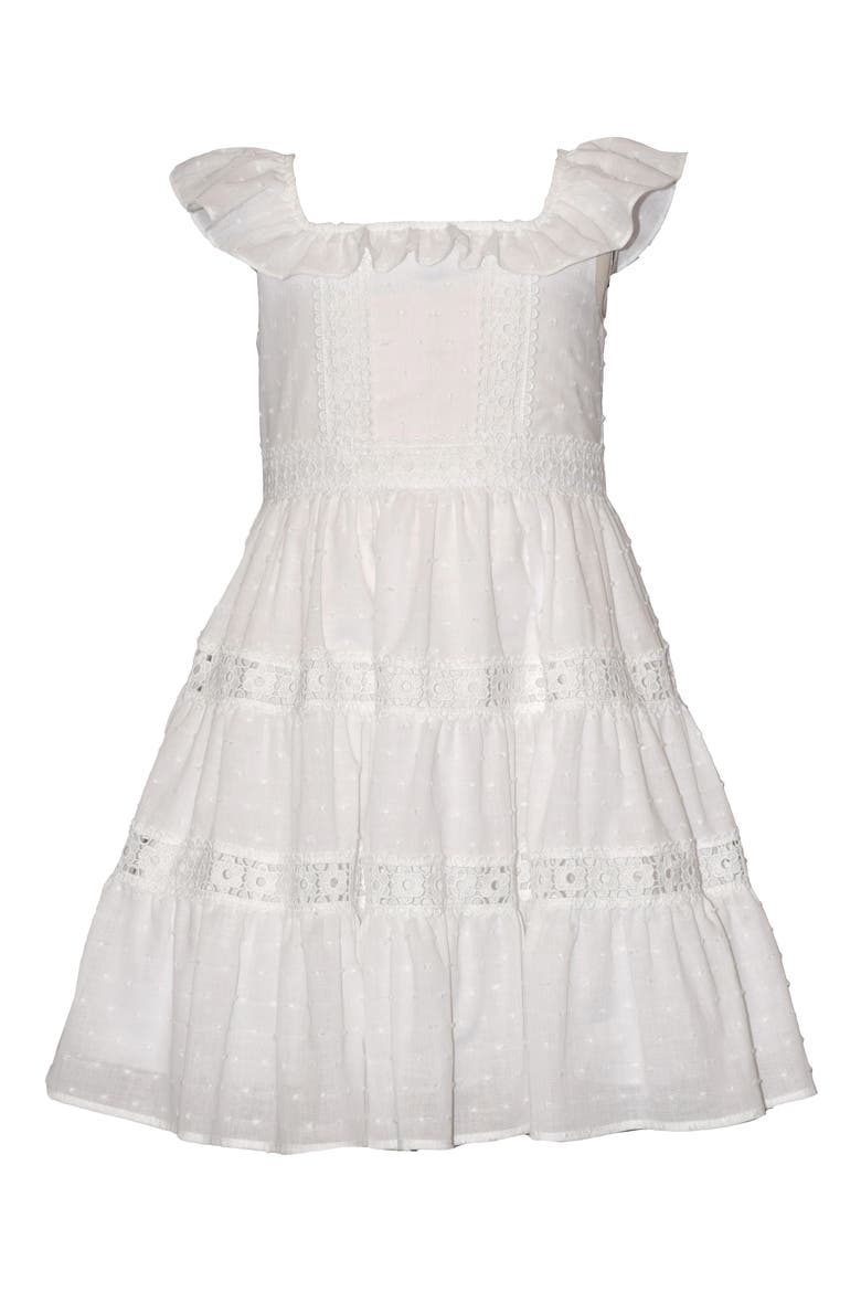 Kids' Lace Insert Clip Dot Dress, Main, color, WHITE
