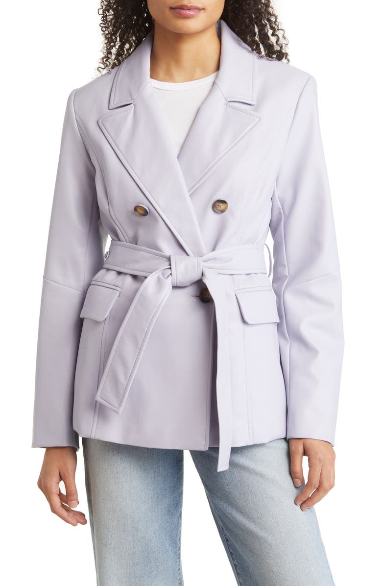 Sanctuary Belted Faux Leather Blazer, Main, color, Lavender