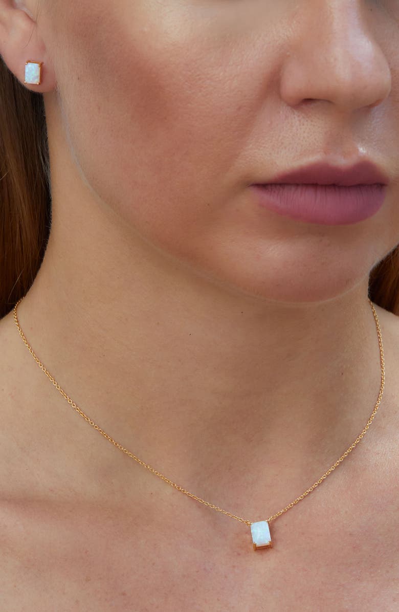 SAVVY CIE JEWELS Vermeil Emerald Cut CZ Birth Stone Box Cut Necklace, Alternate, color, Opal-October