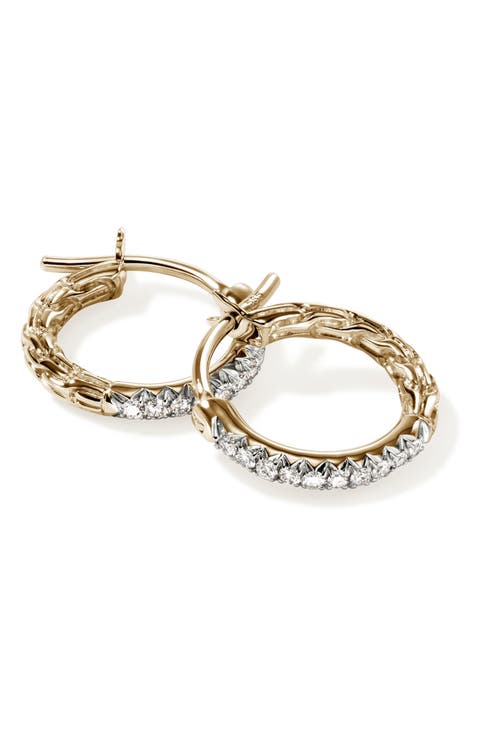 JH Essentials Pavé Hoop Earrings, Sterling Silver, Diamonds, 13mm