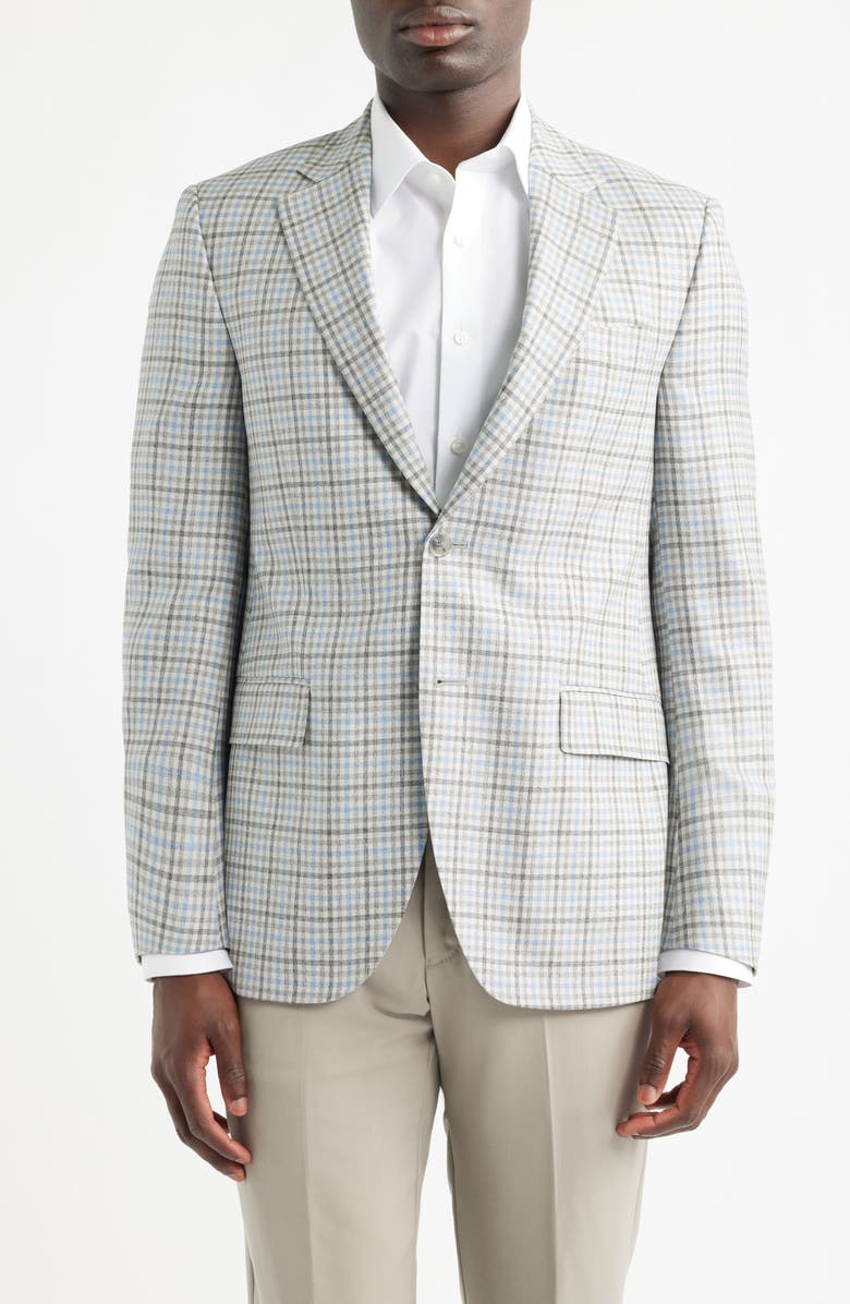 Peter Millar Flynn Classic Fit Grey & Brown Check Wool Sport Coat, Main, color, Light Grey