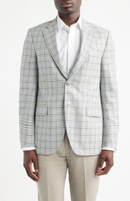 Peter Millar Flynn Classic Fit Grey & Brown Check Wool Sport Coat
