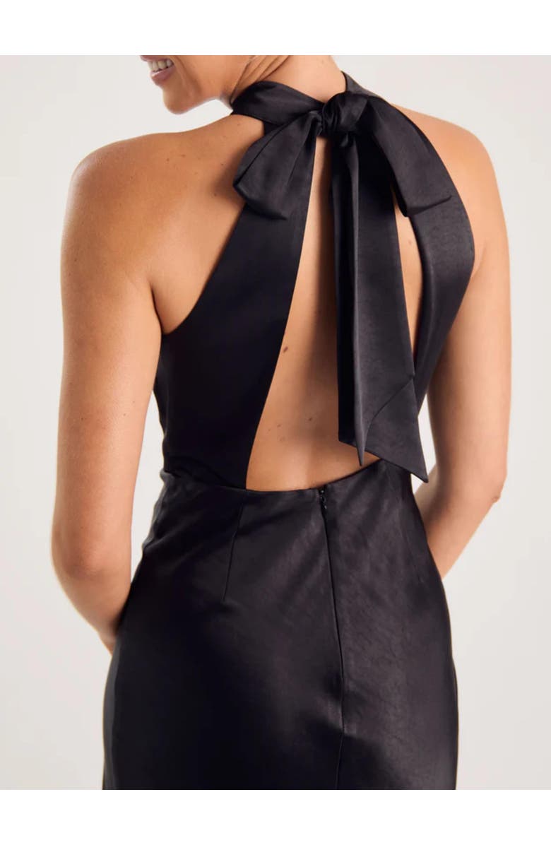 Six Stories Halter Neck Satin Bridesmaid Dress, Alternate, color, Black