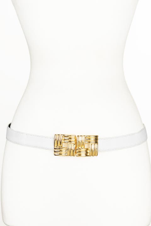 Square Gold Buckle Leather Belt