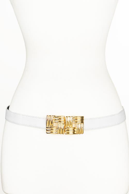 Raina Belts Square Gold Buckle Leather Belt In White