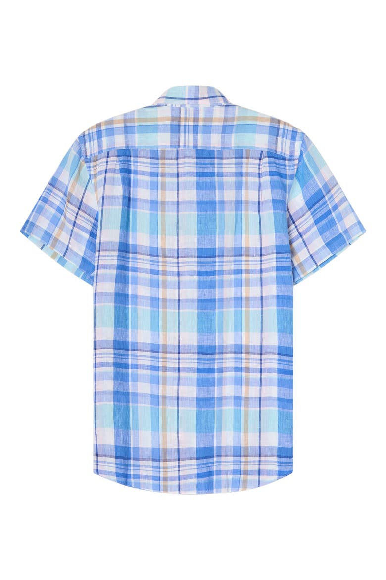 Morgan Plaid Linen Short Sleeve Shirt, Alternate, color, Aqua Multi