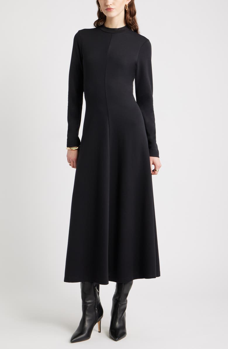 Nordstrom Mock Neck Long Sleeve Maxi Dress, Main, color, Black
