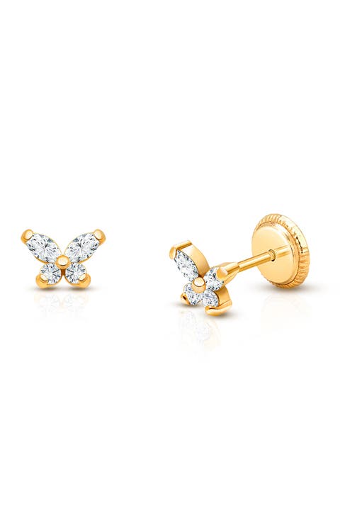 14K Gold Tiny Marquise Butterfly Studs Screw Back Earrings