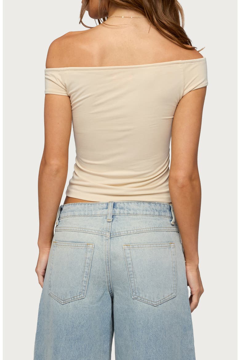 Katie Off the Shoulder Keyhole Tie Top, Alternate, color, BEIGE