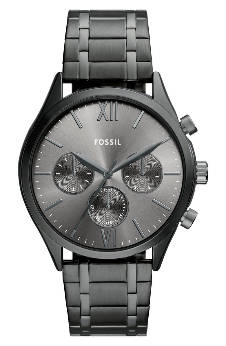 Fossil Fenmore Three Hand Quartz Bracelet Watch, 44mm, Main, color, Smoke