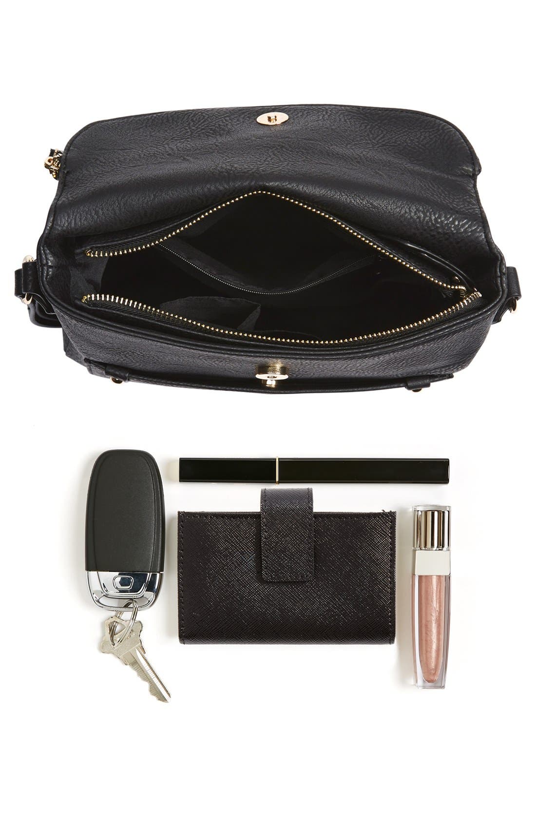 Zip Flap Faux Leather Crossbody Bag, Alternate, color, BLACK