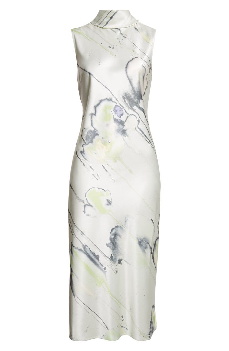 Jason Wu Collection Watercolor Floral Bias Cut Satin Midi Dress, Alternate, color, Light Jade Multi